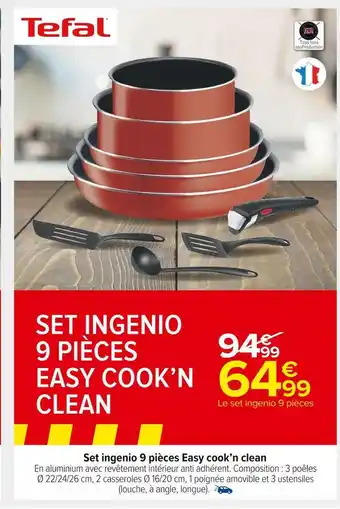 Carrefour Market Tefal set ingenio 9 pièces easy cook’n clean offre