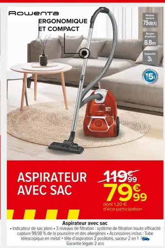 Carrefour Market Rowenta aspirateur avec sac offre