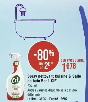 Casino Supermarchés Spray Nettoyant Cuisine & Salle De Bain 5en1 ClF offre