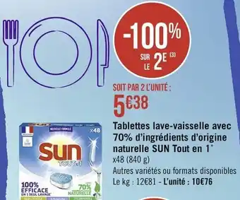 Casino Supermarchés Tablettes Lave-Vaisselle Avec 70% d'Ingrédients d'Origine offre