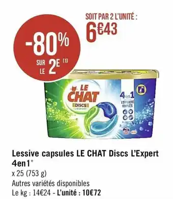 Casino Supermarchés Lessive Capsules Le Chat Discs L'Expert 4en1 offre