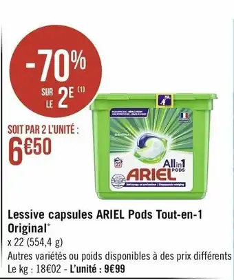 Casino Supermarchés Lessive Capsules Ariel Pods Tout-en-1 Original offre