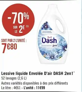 Casino Supermarchés Lessive Liquide Envolée D'Air Dash 2en1 offre