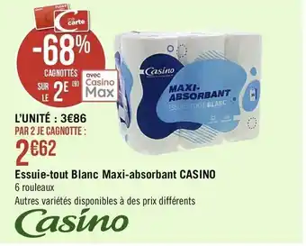 Casino Supermarchés Essuie-Tout Blanc Maxi-Absorbant Casino offre