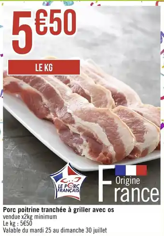 Géant Casino Porc poitrine tranchée à griller avec os offre