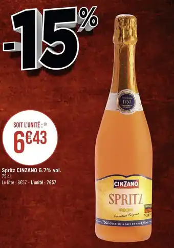 Géant Casino Spritz CINZANO 6.7% vol. offre