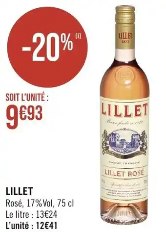 Géant Casino LILLET Rosé, 17% Vol, 75 cl Le litre : 13€24 L'unité : 12€41 offre
