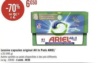 Géant Casino Lessive capsules original All In Pods ARIEL* x 20 (446 g) offre