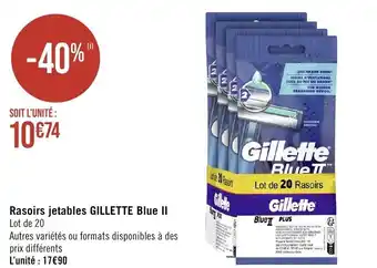 Géant Casino Rasoirs jetables GILLETTE Blue II Lot de 20 offre