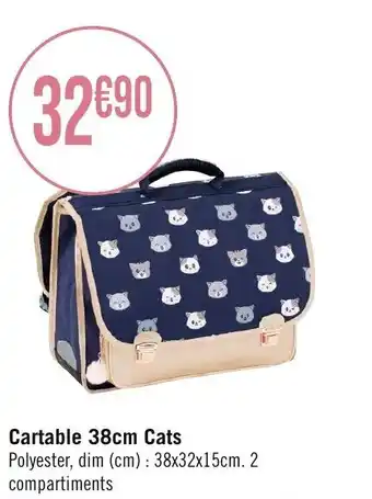Géant Casino Cartable 38cm Cats Polyester, dim (cm): 38x32x15cm. 2 compartiments offre
