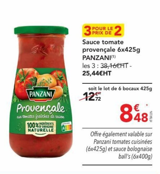 Promo Sauce tomate provençale 6x425g PANZANI(¹) chez METRO