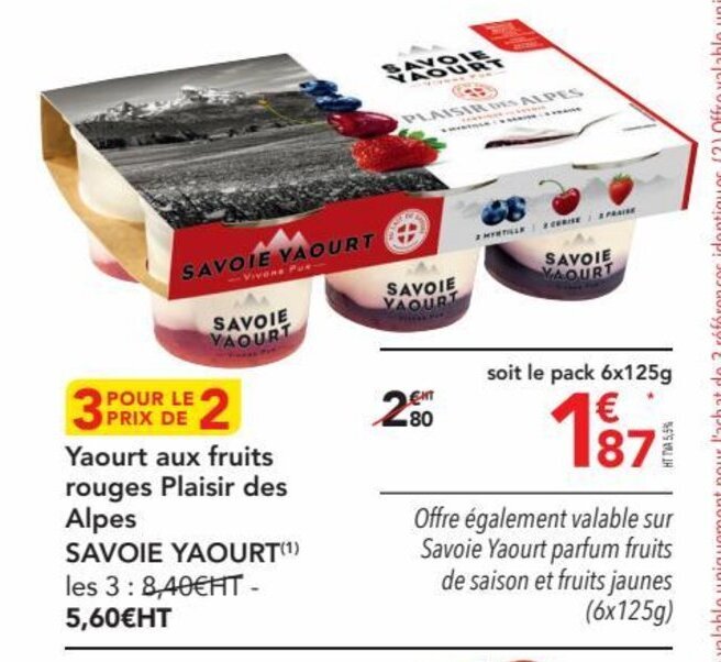 Promo Yaourt aux fruits rouges Plaisir des Alpes SAVOIE YAOURT(¹) les 3
