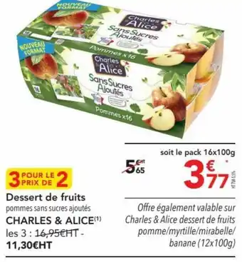 PRIX DE Dessert de fruits pommes sans sucres ajoutĂ©s CHARLES & ALICE(Âč)