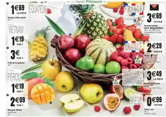 Cora x Carrefour Ananas Extra Sweet, Fruit De La Passion, Mangue Affinée, Pomme Golden, Fraise, Melon Charentais Jaune, Citron Vert offre