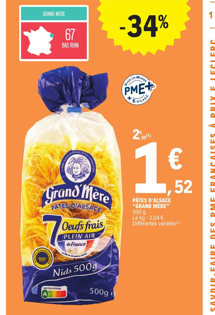 Promo PÂTES D'ALSACE "GRAND MÈRE" 500 g. chez E.Leclerc