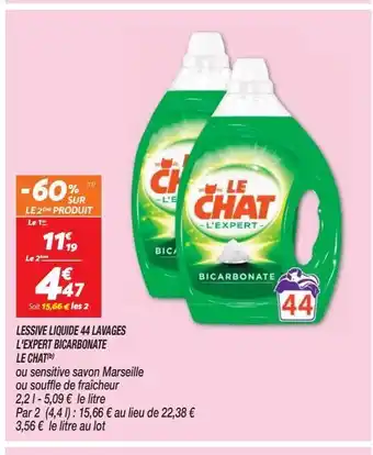 Netto Lessive liquide 44 lavages l`expert bicarbonate le chat offre