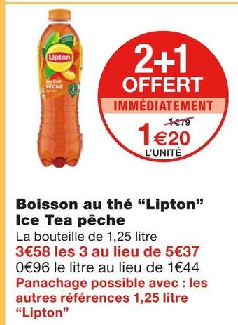 Monoprix Lipton boisson au thé ice tea pêche offre