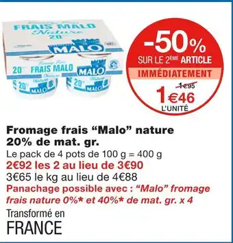 Monoprix Malo fromage frais nature 20% de mat. gr. offre