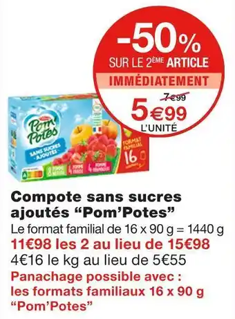 Monoprix Pom’potes compote sans sucres ajoutés offre