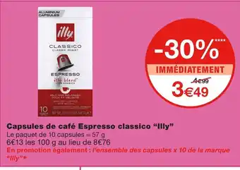 Monoprix Illy capsules de café espresso classico offre