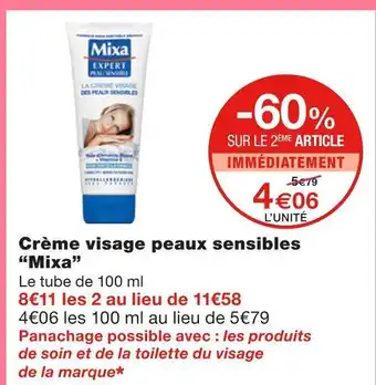 Monoprix Mixa crème visage peaux sensibles offre