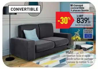 Conforama Canapé convertible 3 places Samia offre