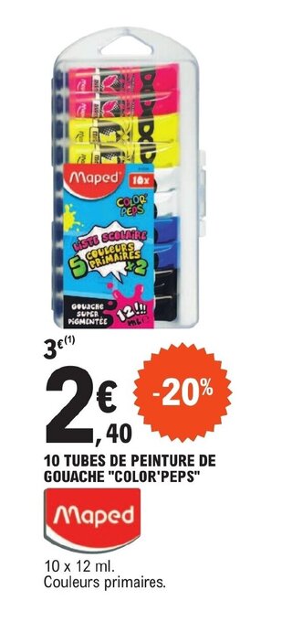 E.Leclerc 10 TUBES DE PEINTURE DE GOUACHE "COLOR'PEPS" offre