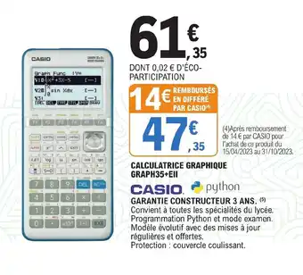 E.Leclerc CALCULATRICE GRAPHIQUE GRAPH35+Ell offre