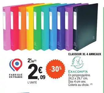 E.Leclerc CLASSEUR XL 4 ANNEAUX offre