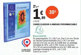 E.Leclerc CAHIER CLASSEUR 4 ANNEAUX PERSONNALISABLE offre