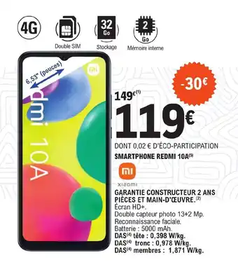 E.Leclerc SMARTPHONE REDMI 10A offre
