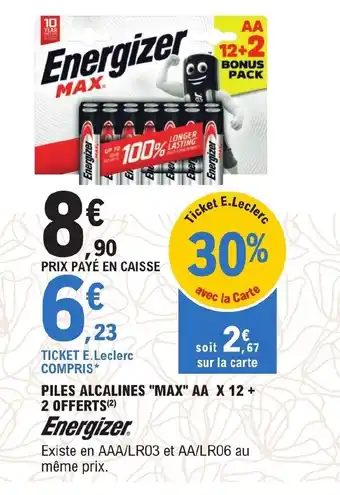 E.Leclerc PILES ALCALINES "MAX" AA X 12 + 2 OFFERTS(²) offre