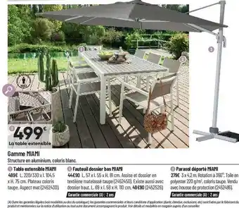 Bricorama Table Extensible Miami, Fauteuil Dossier Bas Miami, Parasol Déporté Miami offre