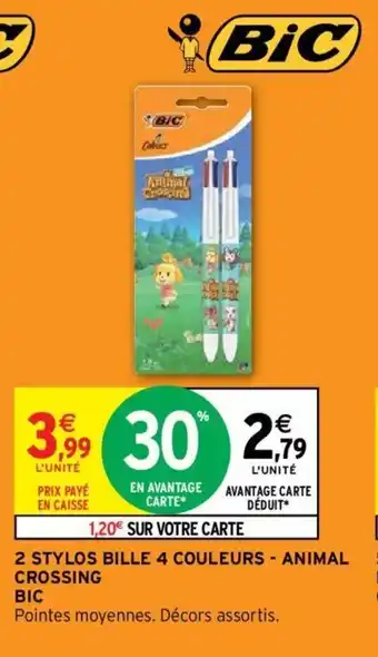 Intermarché 2 STYLOS BILLE 4 COULEURS - ANIMAL CROSSING BIC offre