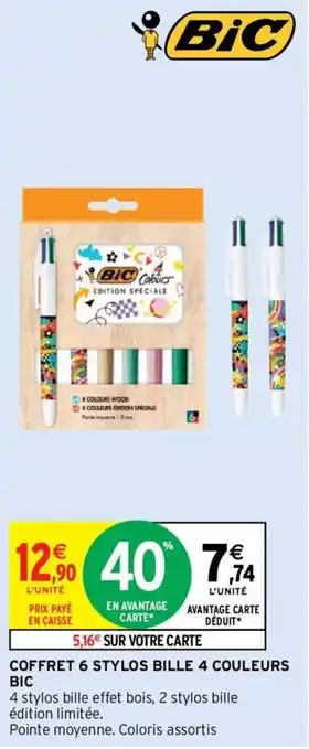 Intermarché COFFRET 6 STYLOS BILLE 4 COULEURS BIC offre