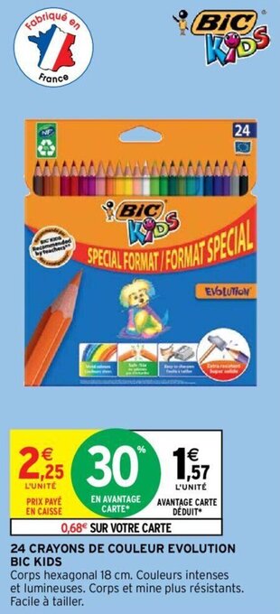 Intermarché 24 CRAYONS DE COULEUR EVOLUTION BIC KIDS offre