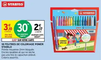 Intermarché 18 FEUTRES DE COLORIAGE POWER STABILO offre