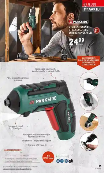 Lidl Visseuse Sans Fil Et Accessoires Interchangeables Parkside offre