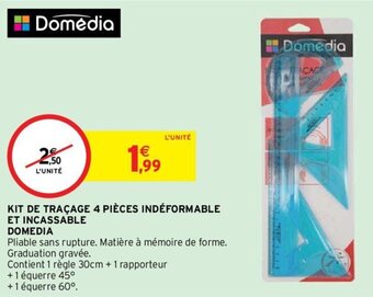 Intermarché KIT DE TRAÇAGE 4 PIÈCES INDÉFORMABLE ET INCASSABLE DOMEDIA offre
