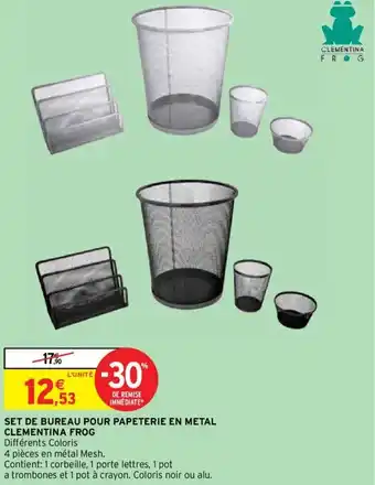 Intermarché SET DE BUREAU POUR PAPETERIE EN METAL CLEMENTINA FROG offre