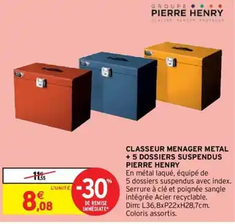 Intermarché CLASSEUR MENAGER METAL + 5 DOSSIERS SUSPENDUS PIERRE HENRY offre