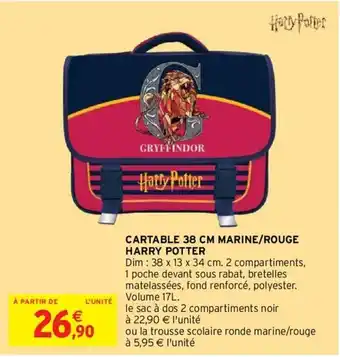 Intermarché CARTABLE 38 CM MARINE/ROUGE HARRY POTTER offre