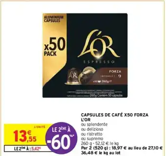 Intermarché CAPSULES DE CAFÉ X50 FORZA L'OR offre