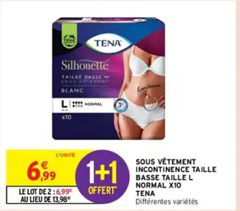 Intermarché SOUS VÊTEMENT INCONTINENCE TAILLE BASSE TAILLE L NORMAL X10 TENA Différentes variétés offre