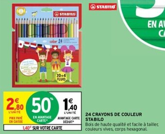 Intermarché 24 CRAYONS DE COULEUR STABILO offre