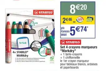 Cora x Carrefour Set 4 crayons marqueurs "Markdry" offre