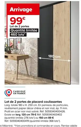Castorama Lot de 2 portes de placard coulissantes offre