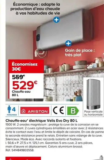 Castorama Chauffe-eau* électrique Velis Evo Dry 80 L offre