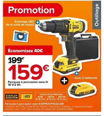 Castorama Perceuse à percussion sans fil 18 V/2 Ah offre