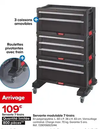 Castorama Servante 7 tiroirs Quantité limitée 800 pièces** offre